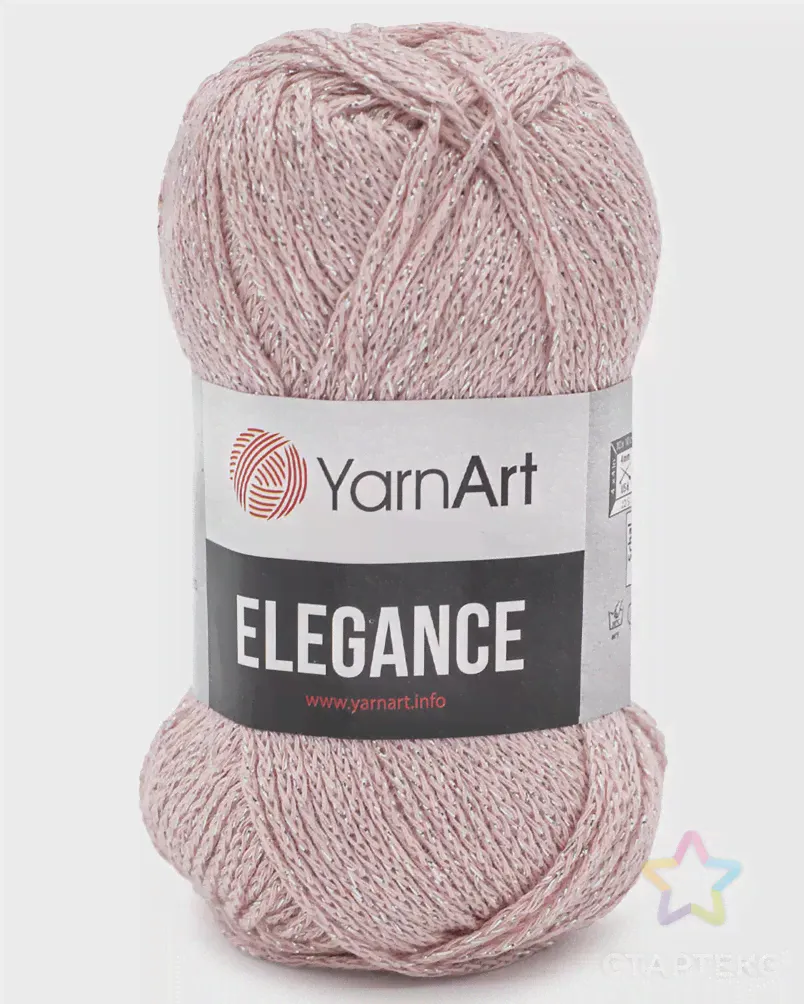 Пряжа YarnArt 'Elegance' 50гр 130м (88% хлопок, 12% металлик) (108 пудровый) пудрового цвета