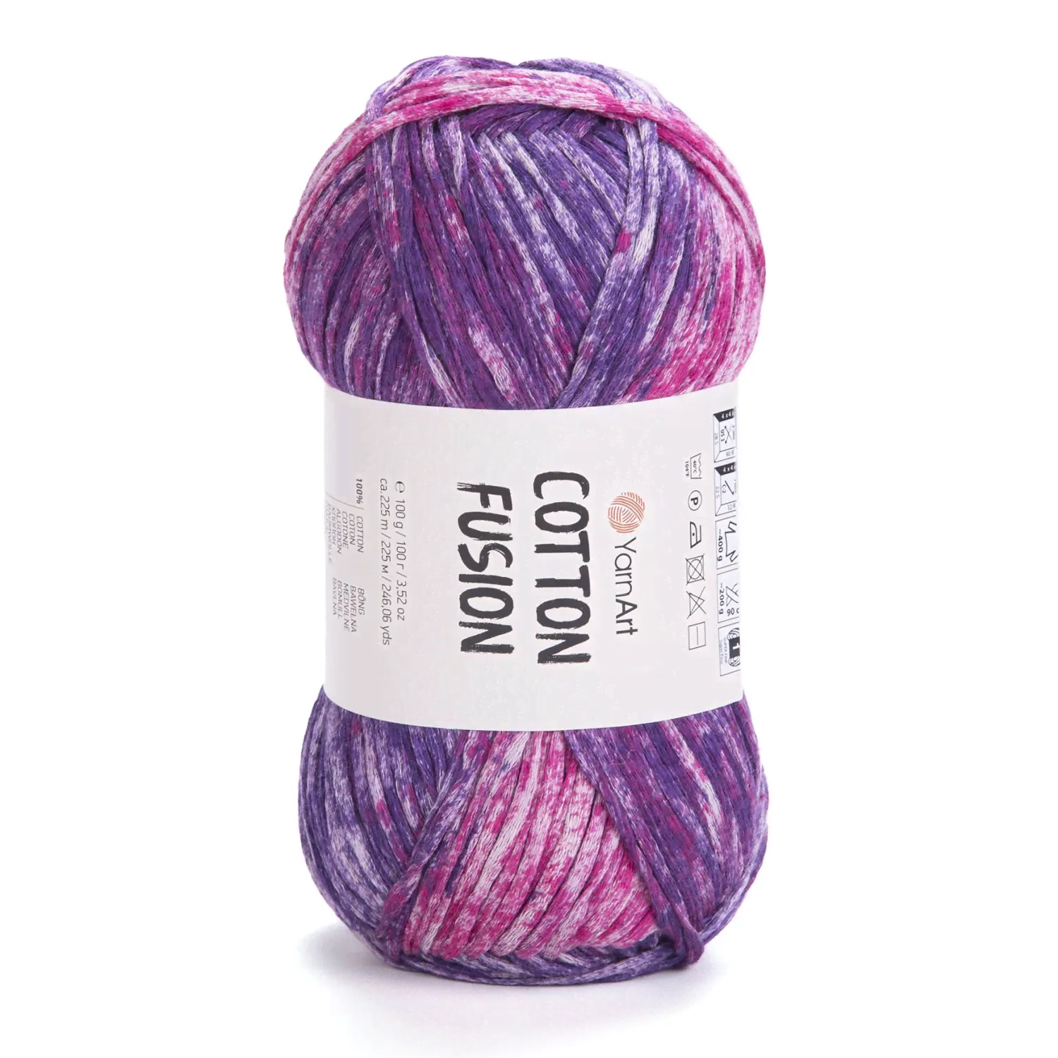 Пряжа Cotton fusion YarnArt - 3647 (фиолет/фуксия), 100% хлопок, (100г, 225м) нитки для ручного вязания-0
