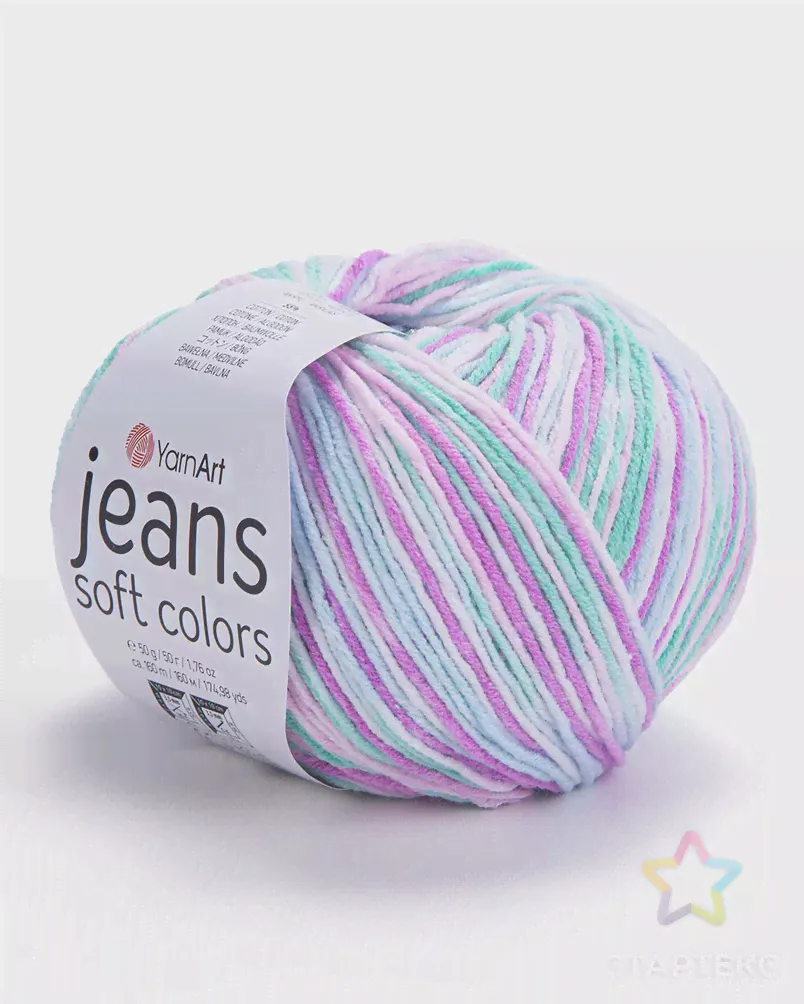 Пряжа YarnArt 'Jeans Soft Colors' 50гр 160м (55% хлопок, 45% акрил) (6202 секционный) секционный