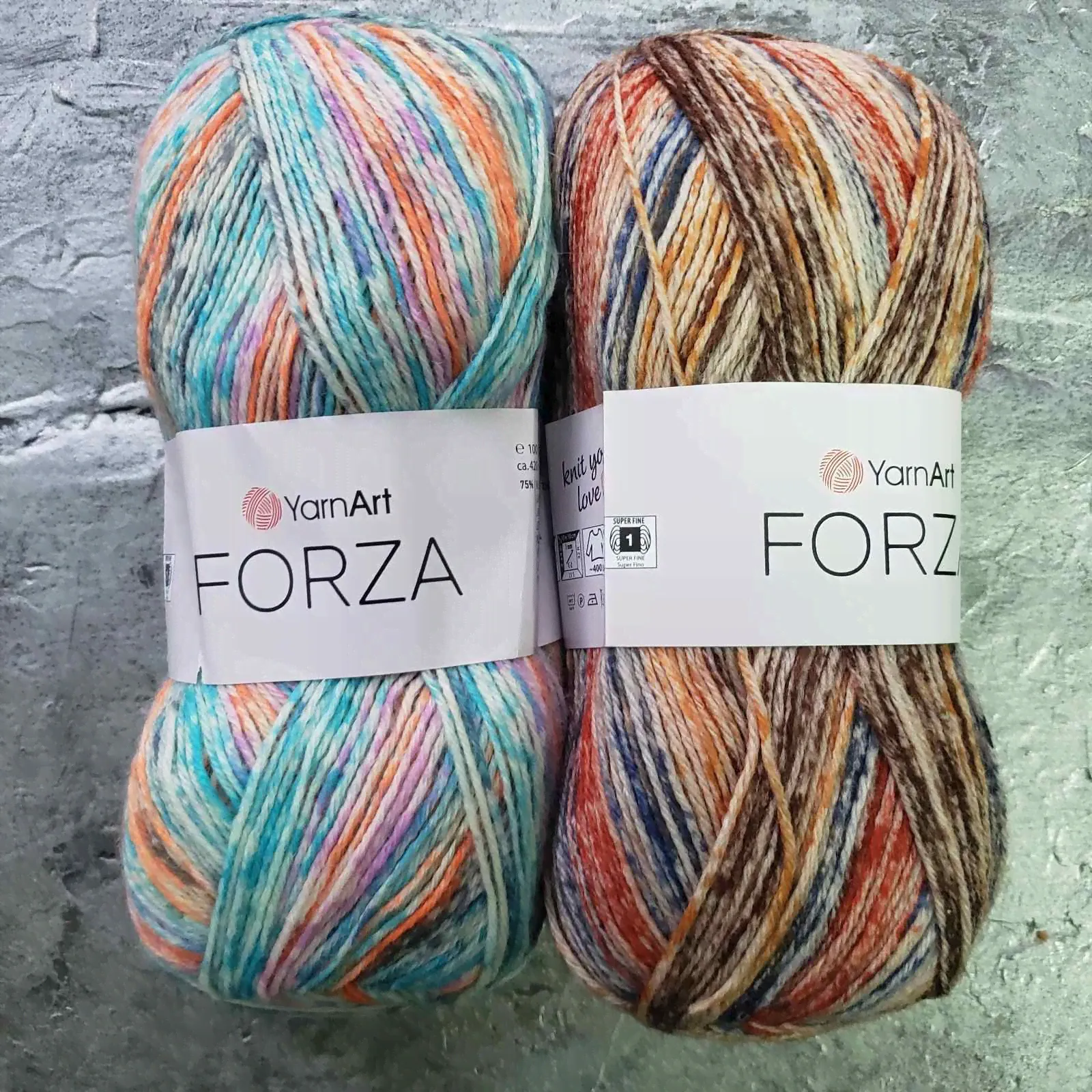Пряжа носочная Forza YarnArt ( Форза ), цвет 2602-2610, 100 гр/420м, 75% шерсть, 25% полиамид, 2 мотка.