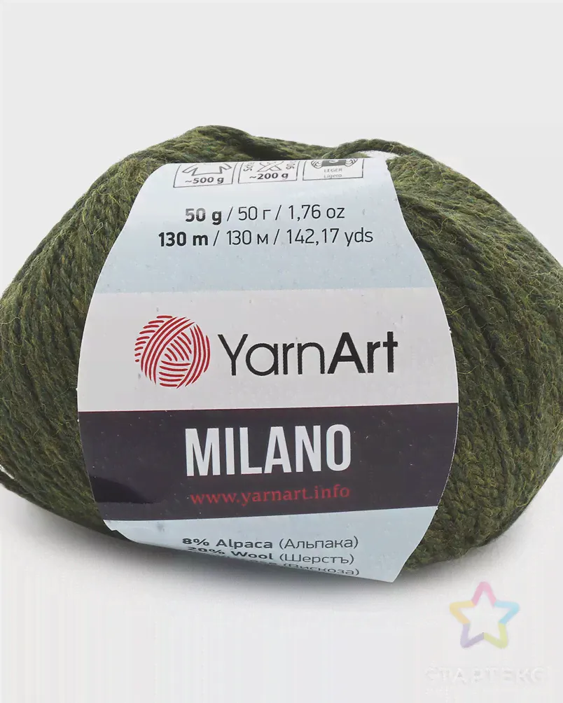 Пряжа YarnArt 'Milano' 50гр 130м (8% альпака, 20% шерсть, 8% вискоза, 64% акрил) (874 болотный) болотный-0