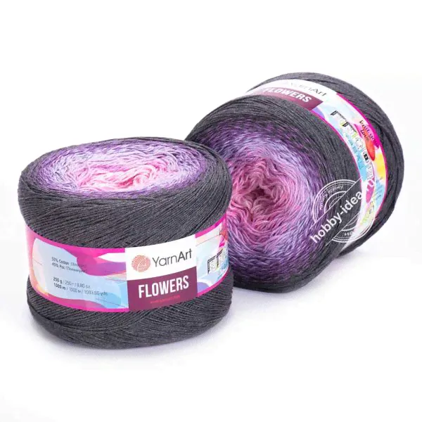 YarnArt Flowers 276 Розовый Фиолетовый Серый