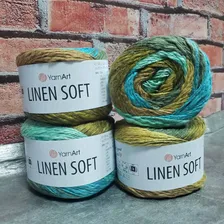 Пряжа Linen Soft YarnArt(лен софт), цвет 7409 бирюзовый, коричневый, 100гр/272м, 34%хлопок, 30%лен, 36%вискоза, 4 мотка.
