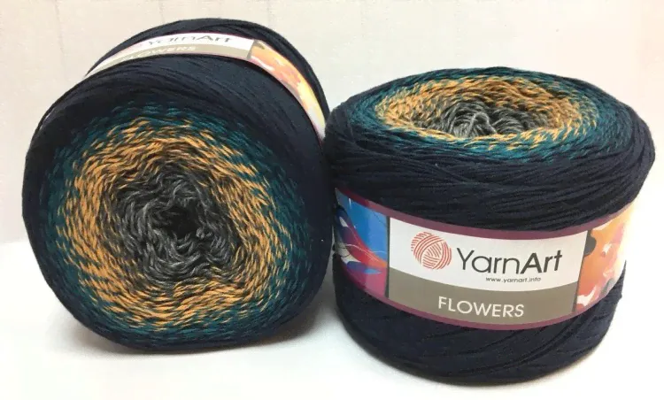 Пряжа Yarnart Flowers (263 серый-желтый-т.синий-черный)-0