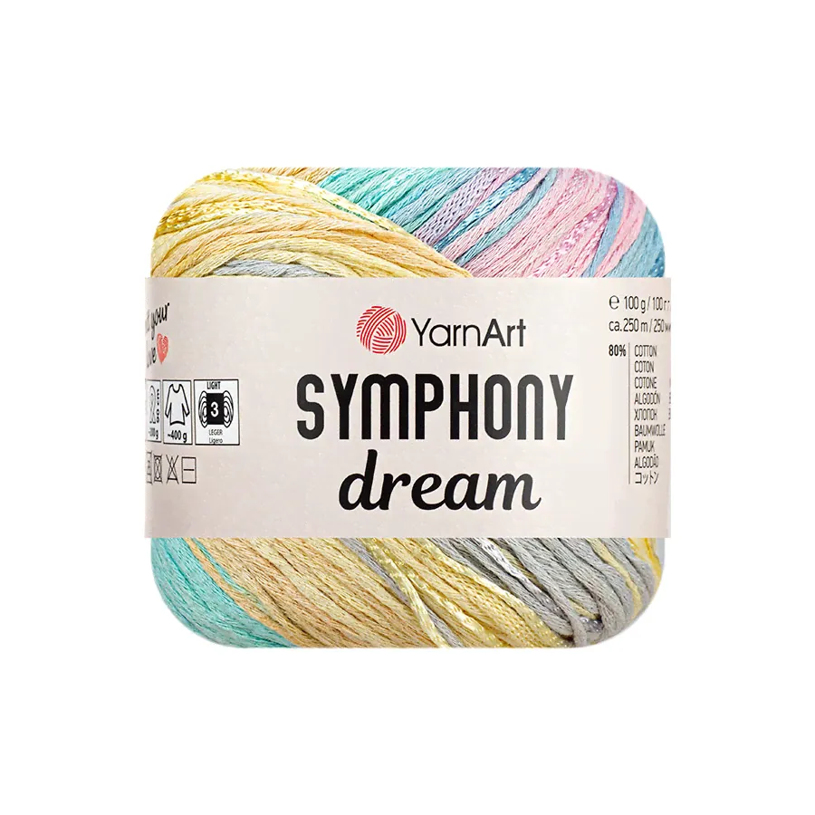 Пряжа YarnArt "SYMPHONY DREAM" (Ярнарт Симфония) 3108 (бирюзовый/розовый/св.желтый/серый) 250 м /100