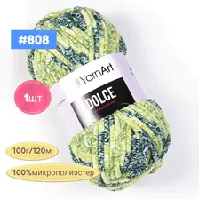 Плюшевая пряжа Yarnart Dolce 808(белый салатовый зелёный) 100г. 120м. 1шт