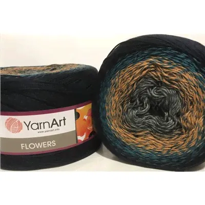 Пряжа Yarnart FLOWERS 263 серый/абрик/мор.волна
