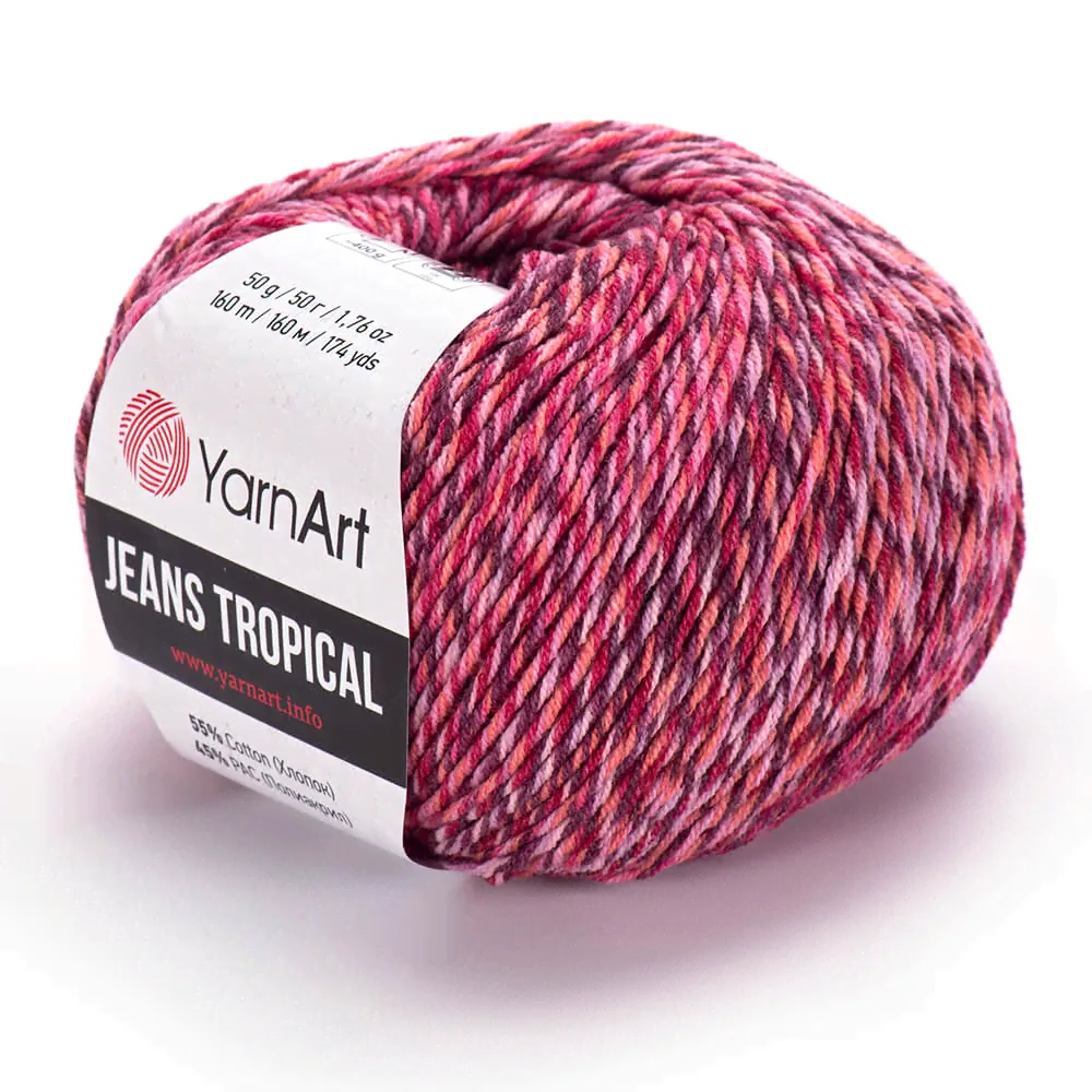 Пряжа YarnArt jeans tropical (615) розовый-красный-0