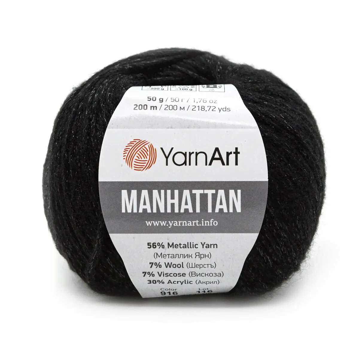 Пряжа YarnArt Manhattan 50гр 200м (56% металлик, 7% шерсть, 7% вискоза, 30% акрил) (916 черный)