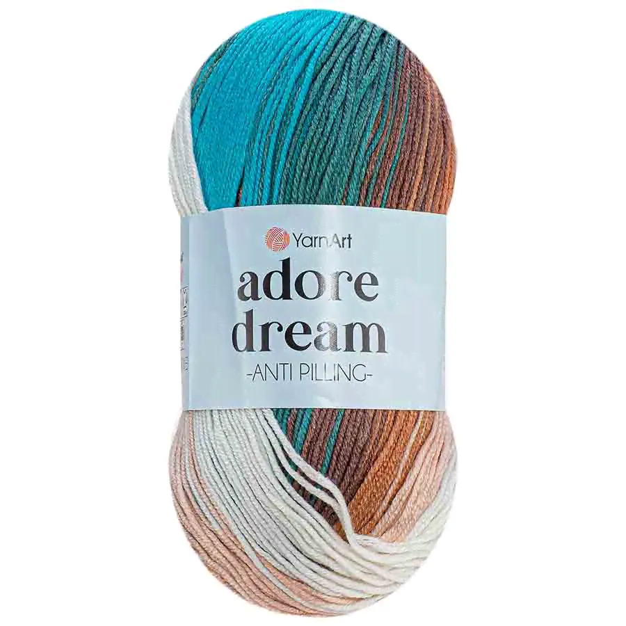 Пряжа YarnArt "ADORE DREAM" (100 г) 1055 (белый/ бежевый/ бирюзовый)