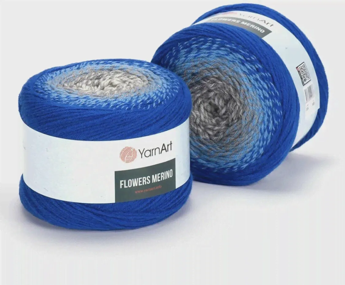 Пряжа Flowers Merino 534 синий/голубой/серый Yarnart