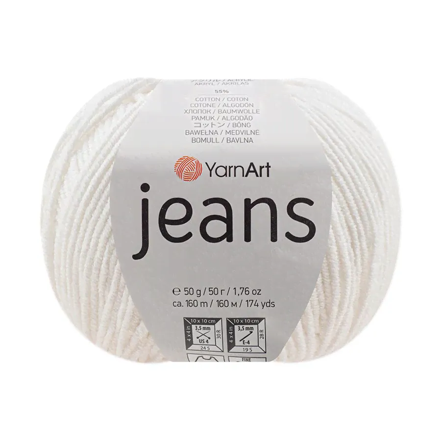 Пряжа YarnArt "JEANS" (50 г) 01 (белый)-0