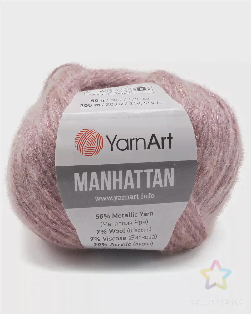 Пряжа YarnArt 'Manhattan' 50гр 200м (56% металлик, 7% шерсть, 7% вискоза, 30% акрил) (909 розовый) розового цвета-0