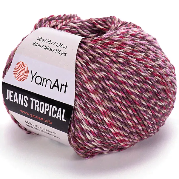 Пряжа Yarnart JEANS TROPICAL 619 бордо меланж-0