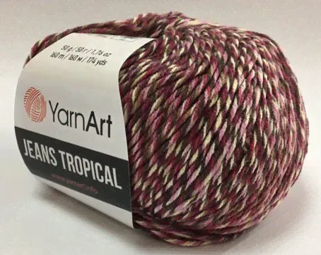 Пряжа Yarnart Jeans Tropical (619 бордо с желт.и розов.)-0