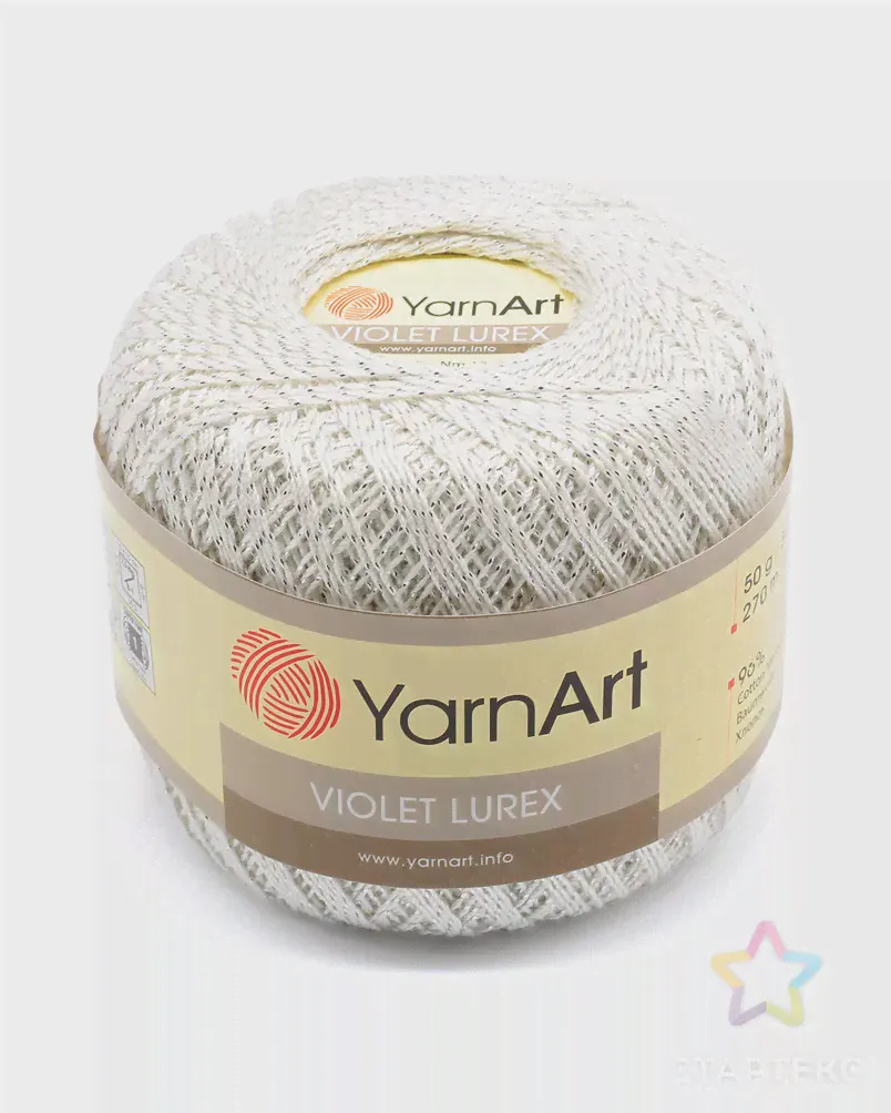 Пряжа YarnArt 'Violet Lurex' 50гр 282м (96% мерсеризованный хлопок, 4% металлик) (1000 белый/серебро) белый/серебро
