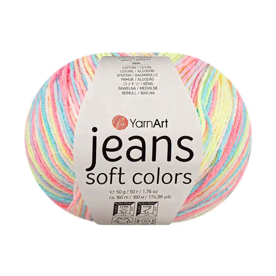 Пряжа YarnArt "JEANS SOFT COLORS" (50 г) 6204 (розовый/голубой/св.салатовый)-0