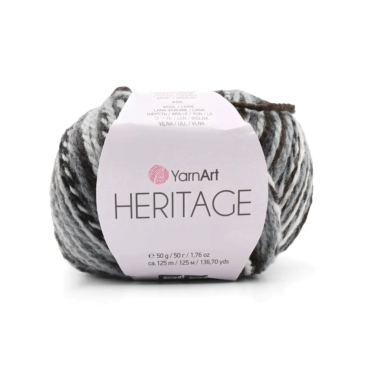 Пряжа YarnArt 'Heritage', 50г, 125м (шерсть, акрил) (330 принт), 10 мотков, Серый;черный-0